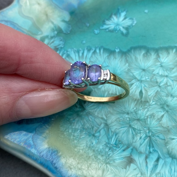 14K Yellow & White Gold Purple Stone (Tanzanite?) & Diamond Ring THL Approx 7 - Picture 10 of 16